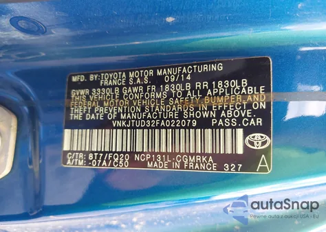 2015 Toyota Yaris L from USA, damaged, VIN VNKJTUD32FA022079